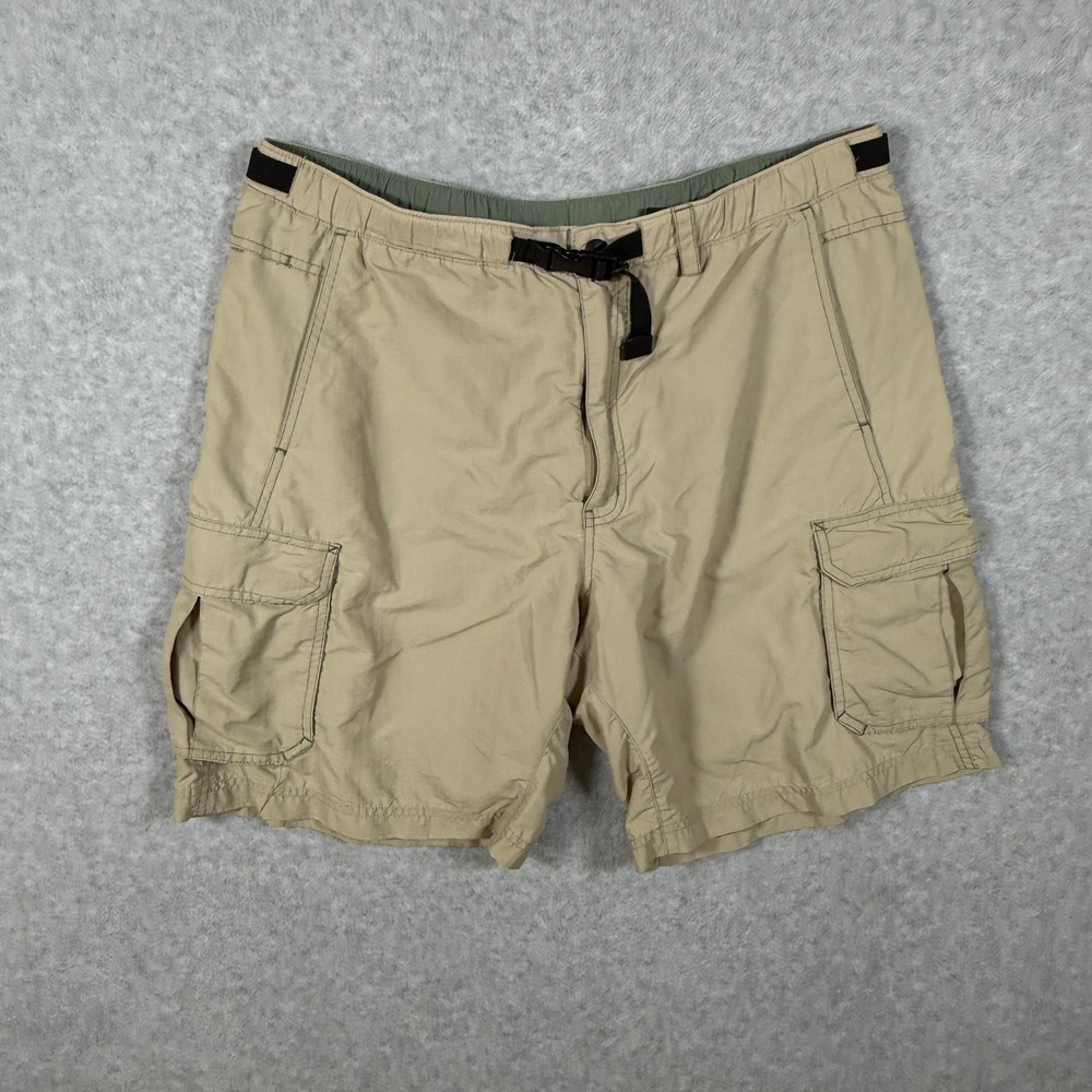 REI Mens Large Tan Khaki Nylon Cargo Hiking Shorts Webbing Belt Sahara